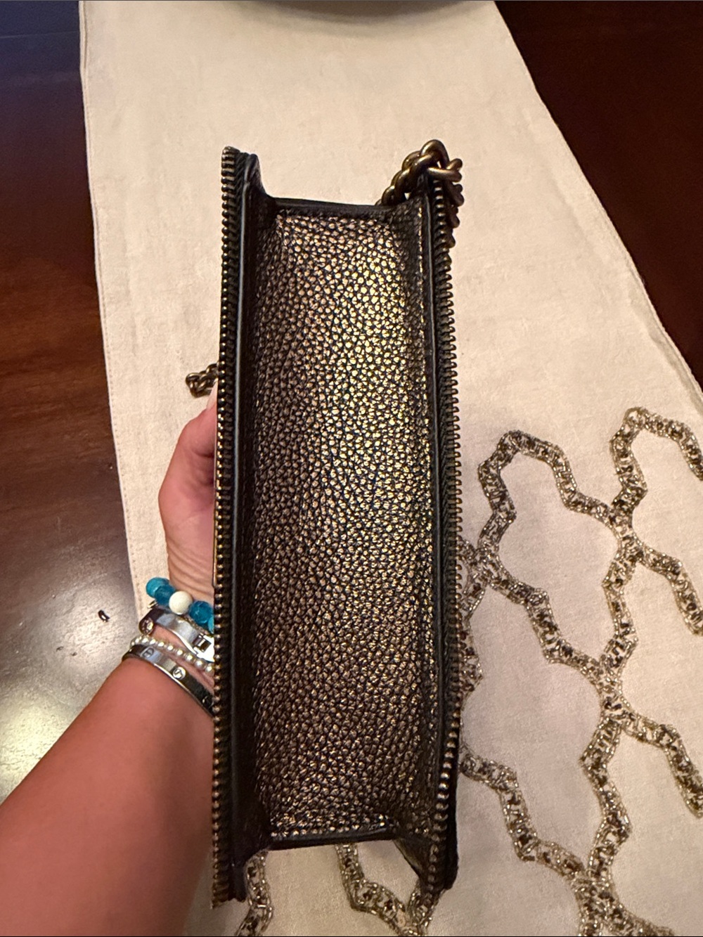 Kurt Geiger Velvet /Leather Chain Shoulder Bag with Gold Hardware - Picture 7 of 9